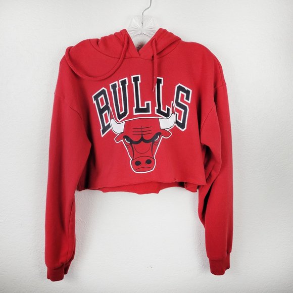 Vintage Chicago Bulls Cropped Hoodie S Small Red NBA Basketball Jordan Pippen - Picture 2 of 12